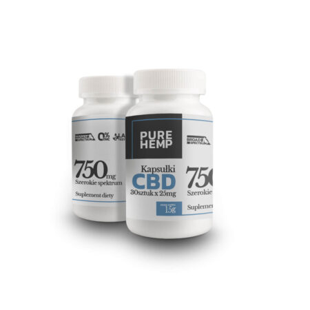 Kapsułki CBD Broad Spectrum 0% THC 750 miligramów kannabidiolu 30 sztuk razy 25 mg w kapsułce